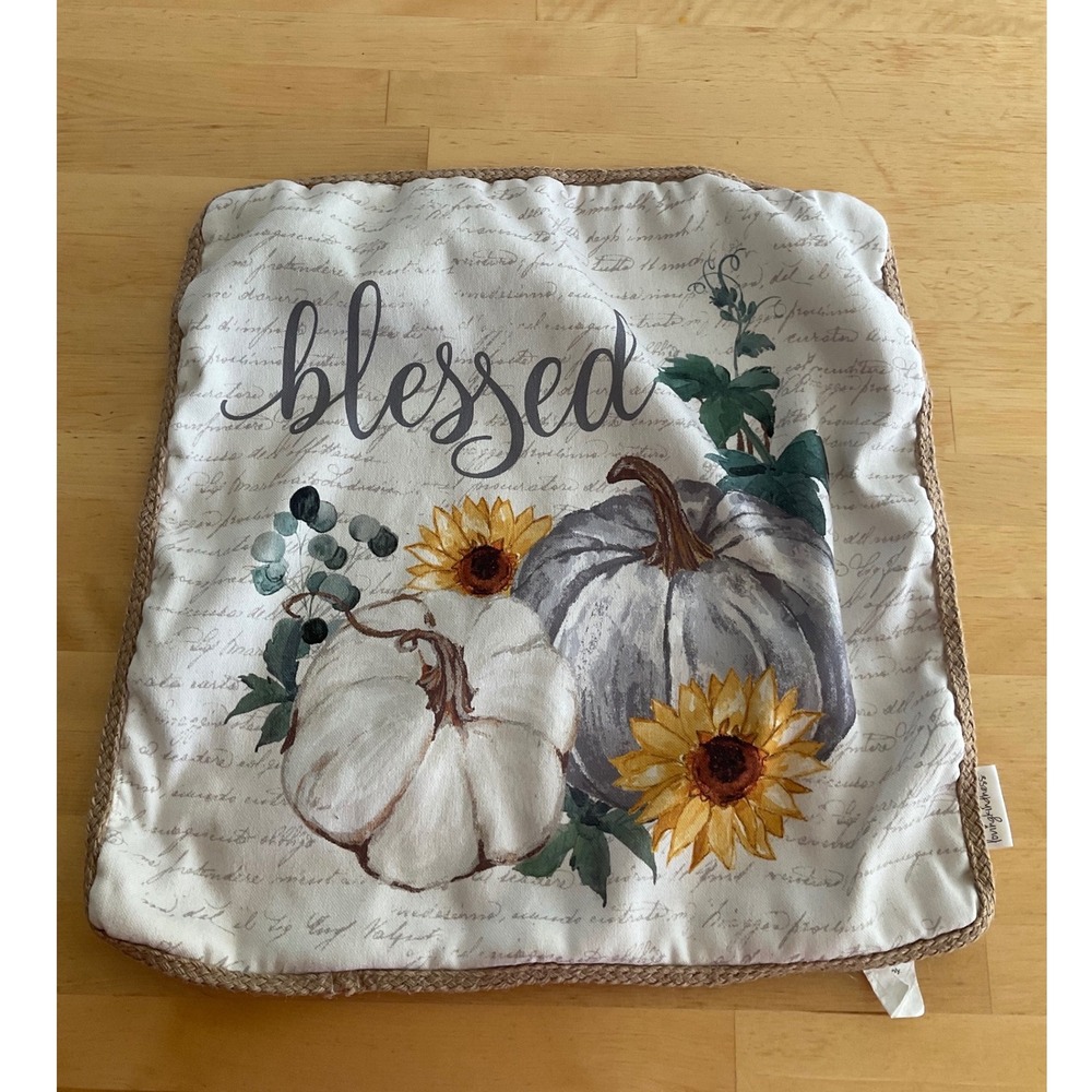 Lovingkindness Blessed Pumpkin Sunflower Throw Pillow Cover Fall Harvest Decor